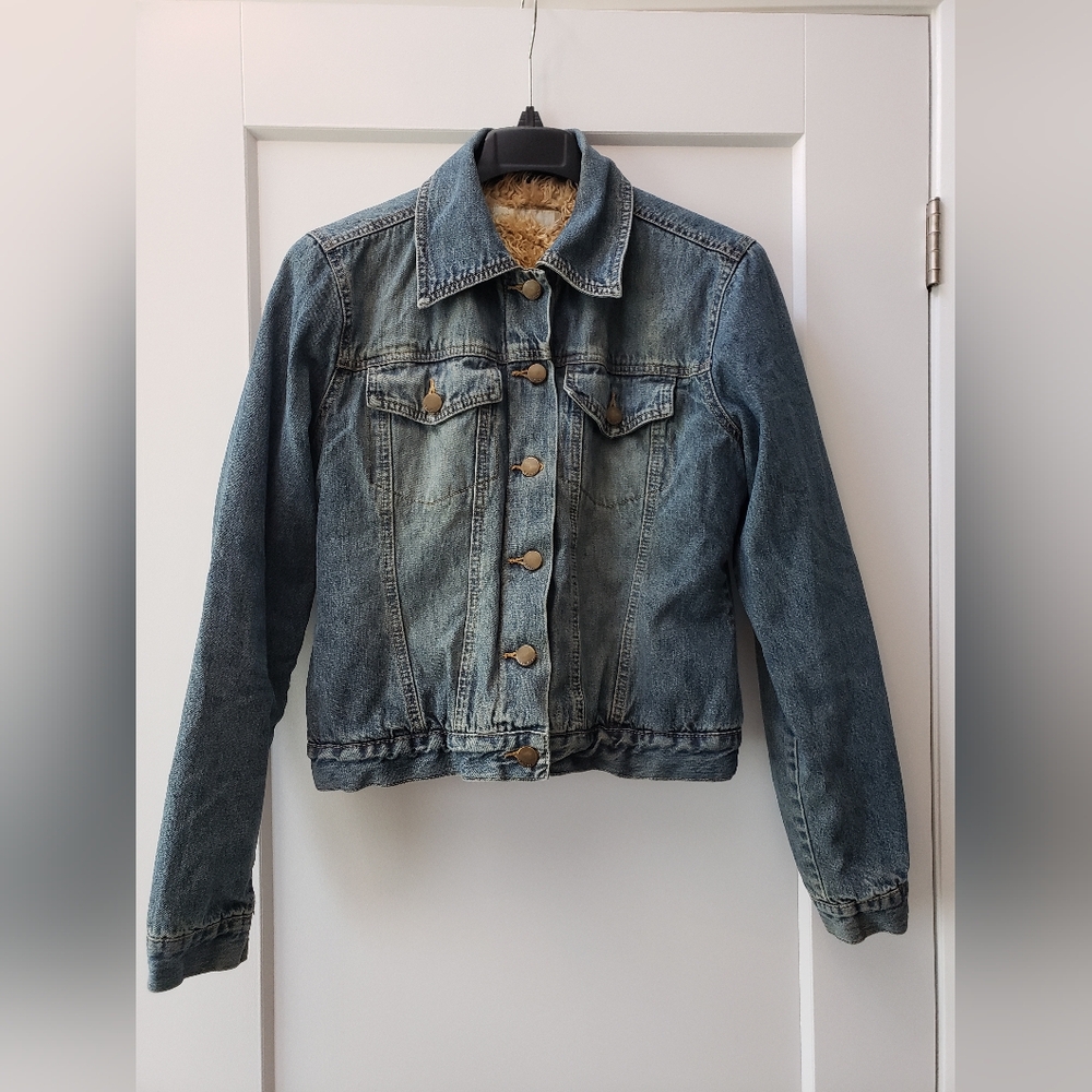ICHI European size medium women's fur lined jean jacket